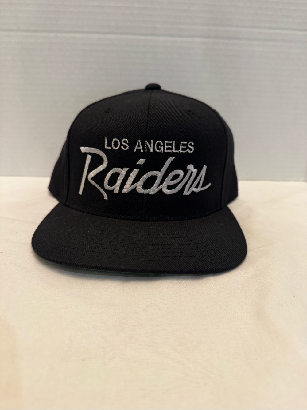 Vintage Los Angeles Raiders Script Snapback Hat Adjustable (Green Under-Brim)